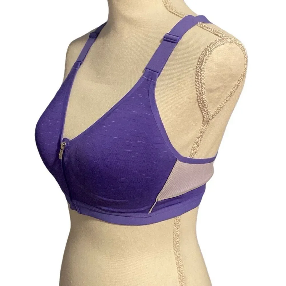 Victoria's Secret VSX Front Zip Racerback Padded Workout Sports Bra Purple 34B